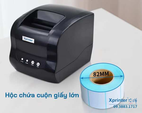 Máy in mã vạch XP-365B: Tốc độ 127mm/s, hỗ trợ giấy 82mm, cảm biến tự động