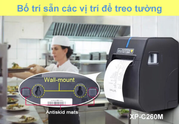 Máy in hóa đơn XP-C260M: Báo động âm thanh, chống nước, hỗ trợ mã vạch 1D 2D