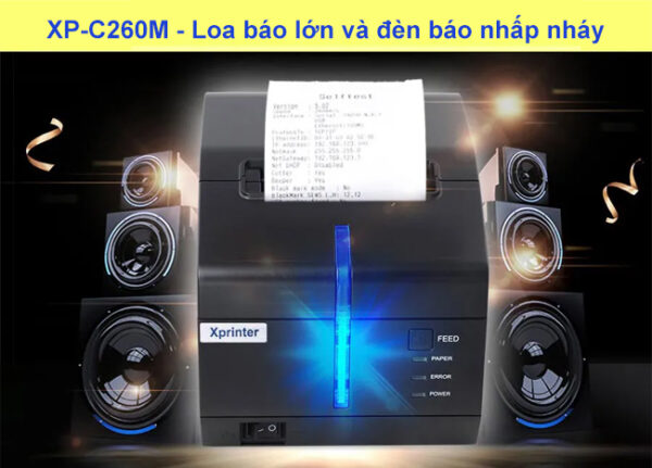 Máy in hóa đơn XP-C260M: Báo động âm thanh, chống nước, hỗ trợ mã vạch 1D 2D