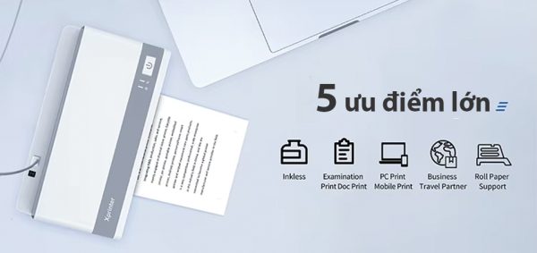 Máy in A4 để bàn D82: Tốc độ 100mm/s, in không dây, cắt giấy tự động