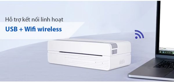 Máy in A4 để bàn D82: Tốc độ 100mm/s, in không dây, cắt giấy tự động