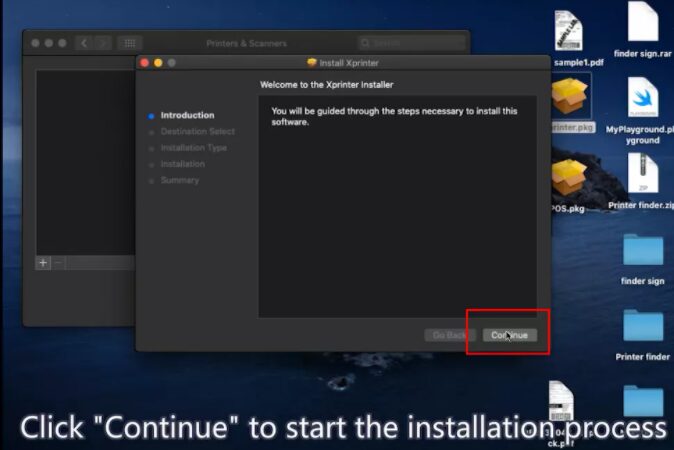 Bấm "Continue" để tiến hành cài đặt driver máy in tem nhãn trên macos