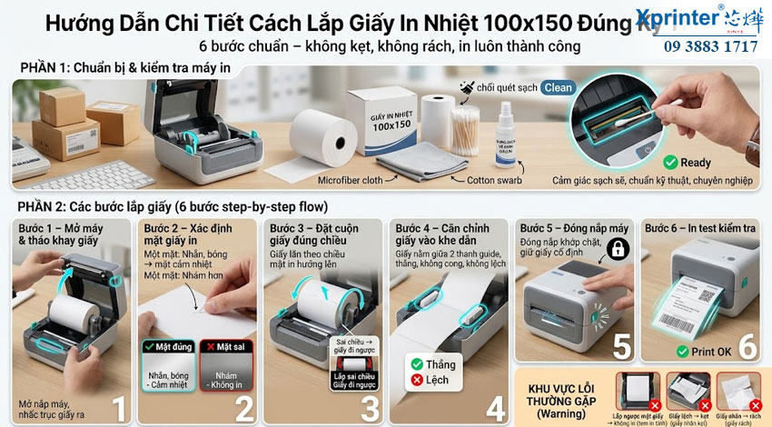 Hướng Dẫn Chi Tiết Cách Lắp Giấy In Nhiệt 100x150 Đúng Kỹ Thuật