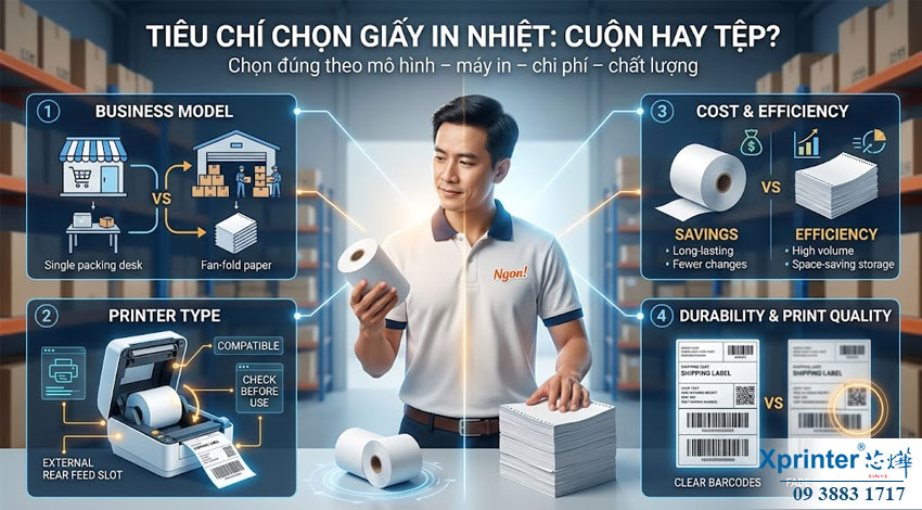 Tiêu chí lựa chọn giấy in nhiệt cho shop: Dạng cuộn hay dạng tệp?
