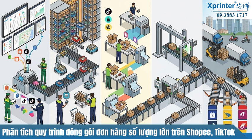 Phân tích chi tiết quy trình đóng gói đơn hàng số lượng lớn trên Shopee, TikTok