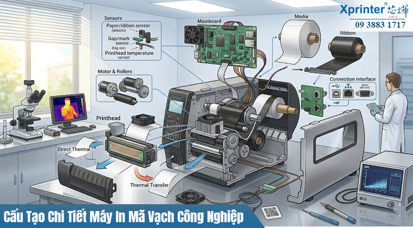 Cấu tạo máy in mã vạch công nghiệp