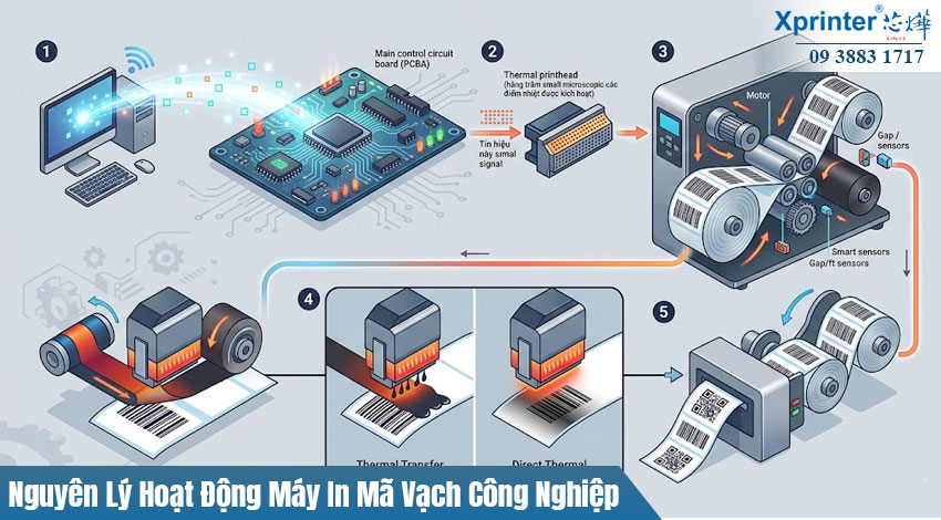 Nguyên lý hoạt động của máy in mã vạch công nghiệp